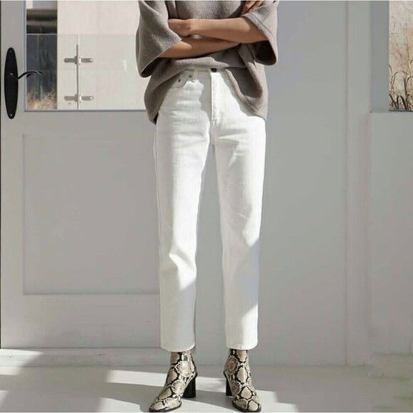 Hilton Hollis Denim - Hilton Hollis Womens 10 Minimalist White Straight Leg Mid Rise Neutral Jeans